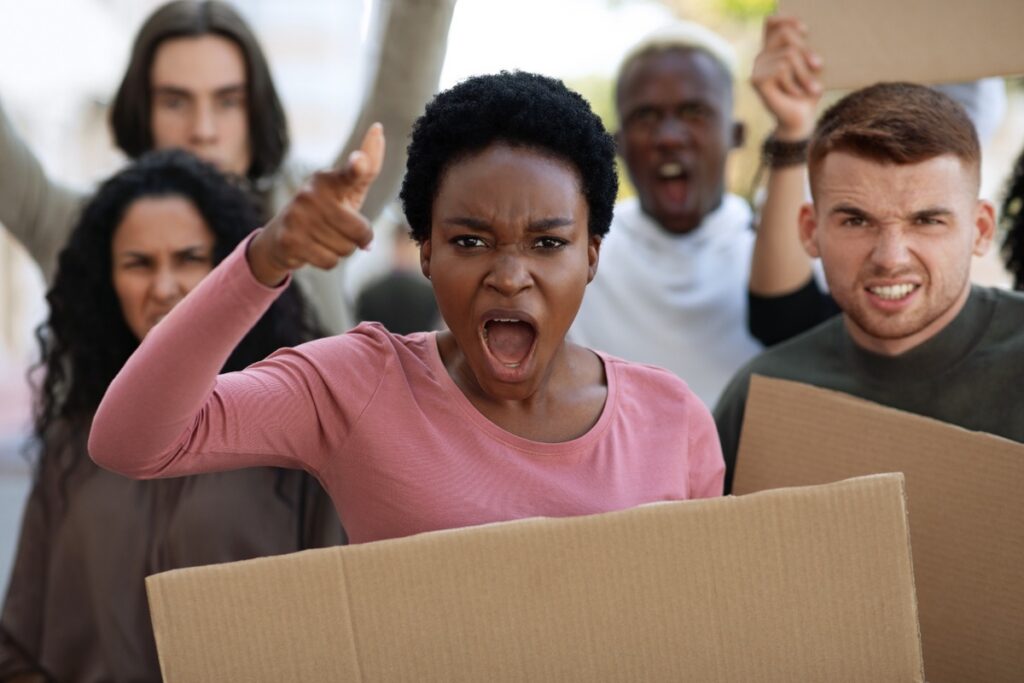 angry woman yelling at the camera